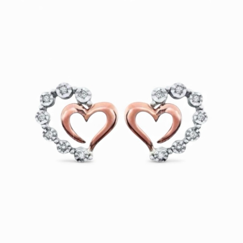 Preowned Kay Jewelers Diamond Small Heart Earrings Sterling Silver 10K Rose Gold